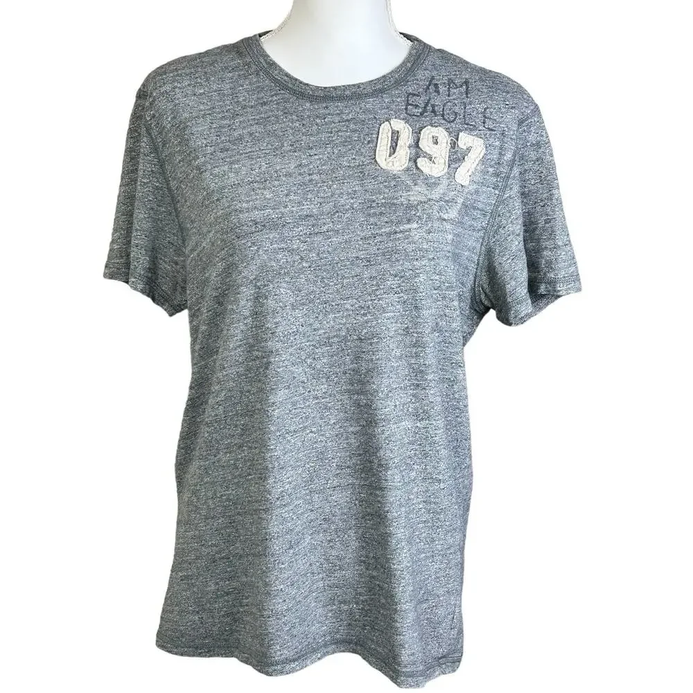 American Eagle Shirt Size Medium Gray Embroidered Athletic Pacific Graphic Tee